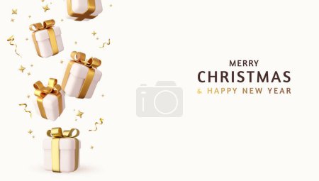 Illustration for 3d Merry Christmas and Happy New Year Background with gifts box. 3d rendering. Vector illustration - Royalty Free Image