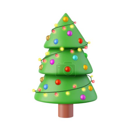 Illustration for 3d Christmas sparkling bright tree. Merry Christmas and Happy New Year. 3d rendering. Vector illustration - Royalty Free Image