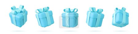 Illustration for Set of Realistic christmas gifts boxes isolated on a white background. five gift boxes with bows and ribbons. Holiday decoration presents. Festive gift surprise. 3d rendering. Vector illustration - Royalty Free Image