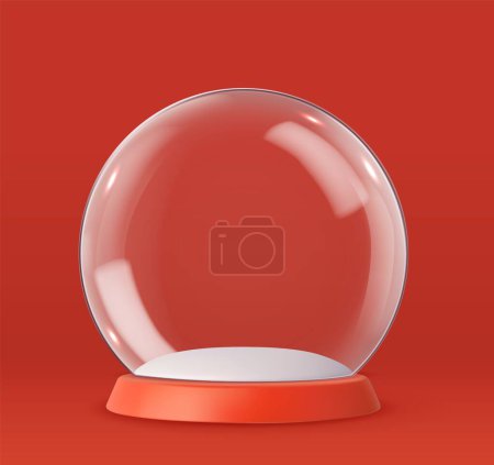 Ilustración de 3d Bola de cristal de nieve vacía con bandeja roja. Bola de nieve de vidrio diseño decorativo de Navidad. renderizado 3d. Ilustración vectorial - Imagen libre de derechos