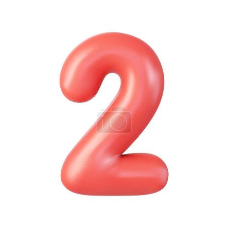 Ilustración de 3d número 2. Signo de dos números color rojo Aislado sobre fondo blanco. renderizado 3d. Ilustración vectorial - Imagen libre de derechos