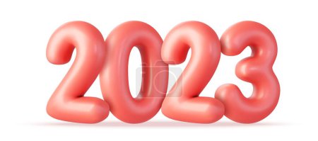 Illustration for 3d Happy New Year 2023. Celebrate party 2023 Holiday season. Christmas decoration. Icon isolated on white background. 3d rendering. Vector illustration - Royalty Free Image
