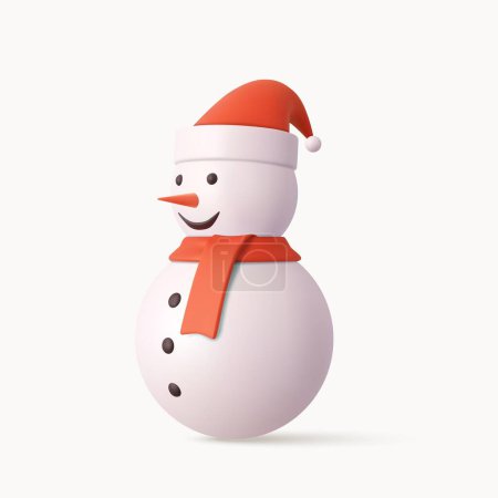 Téléchargez les illustrations : 3d bonhomme de neige mignon en chapeau de Noël rouge. Élément de conception 3D réaliste Dans le style de dessin animé en plastique. Icône isolée sur fond blanc. Rendement 3D. Illustration vectorielle - en licence libre de droit