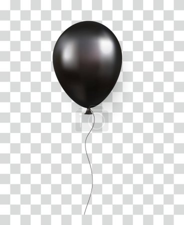 Téléchargez les illustrations : Ballon noir brillant sur fond transparent. modèle de ballons d'hélium 3d festif pour anniversaire, ballons pour anniversaire, occasions festives, fêtes, mariages. Illustration vectorielle - en licence libre de droit