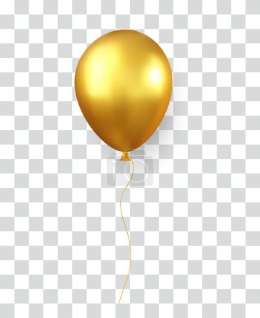 Téléchargez les illustrations : Ballon doré brillant sur fond transparent. modèle de ballons d'hélium 3d festif pour anniversaire, ballons pour anniversaire, occasions festives, fêtes, mariages. Illustration vectorielle - en licence libre de droit