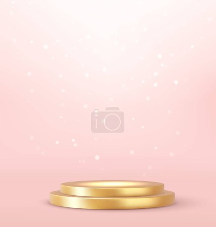 Ilustración de 3d podio de oro con un foco y bokeh sobre un fondo claro, el primer lugar, la fama y la popularidad. renderizado 3d. Ilustración vectorial - Imagen libre de derechos