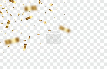 Téléchargez les illustrations : Confettis dorés brillants tombants isolés sur fond transparent. Clochette festive lumineuse de couleur or. Illustration vectorielle - en licence libre de droit