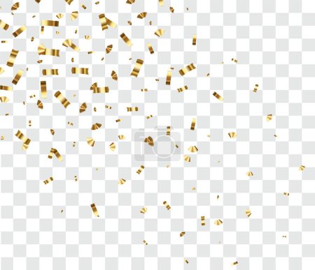 Téléchargez les illustrations : Confettis dorés brillants tombants isolés sur fond transparent. Clochette festive lumineuse de couleur or. Illustration vectorielle - en licence libre de droit