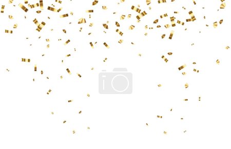Illustration for Falling shiny golden confetti isolated on white background. Bright festive tinsel of gold color. Vector illustration - Royalty Free Image