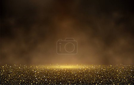 Abstract background. A golden glow with magical dust. Gold backlight. golden glitter dust. Sparkling glittery background decoration. Vector illustration