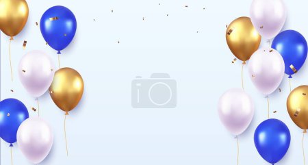Téléchargez les illustrations : Fête de célébration bannière avec des ballons de couleur et fond de confettis. Grande carte d'ouverture de luxe salutation riche. élément de décoration pour la célébration du jour de naissance conception de la carte de vœux. Illustration vectorielle - en licence libre de droit