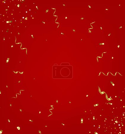 Téléchargez les illustrations : Résumé Fête Rouge Fond de vacances avec Confettis et Ruban d'or. Texture pour fête, célébration, carnaval, anniversaire, Noël, Bonne année et nouvelle année chinoise. Illustration vectorielle - en licence libre de droit