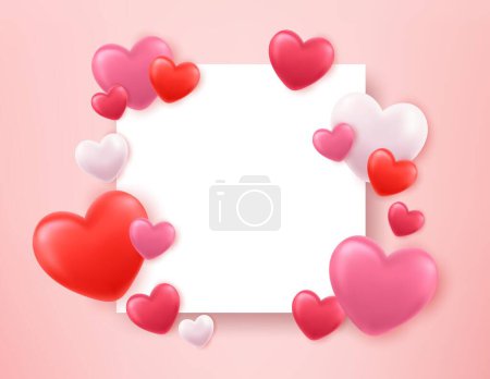 Photo pour 3d Valentines banner template. Valentines day store discount promotion with white space for text and hearts elements in pink background. Vector illustration. - image libre de droit