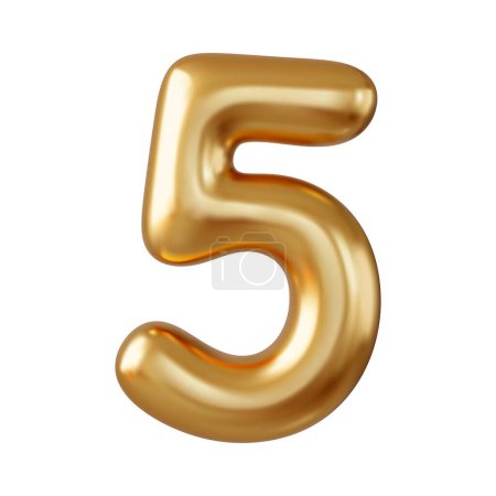 Ilustración de 3d número 5. Signo de cinco números color oro Aislado sobre fondo blanco. renderizado 3d. Ilustración vectorial - Imagen libre de derechos