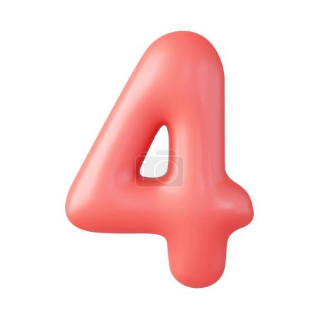 Illustration for 3d Number 4. Four Number sign red color. Isolated on white background. 3d rendering. Vector illustration - Royalty Free Image