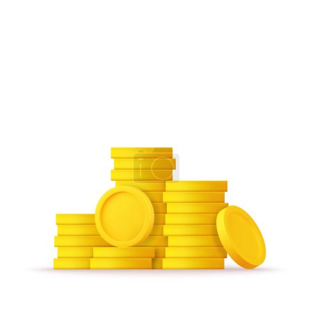 Ilustración de 3d monedas de oro icono de pila. Dinero en efectivo. Estilo mínimo ahorro de dinero y concepto de beneficios de inversión empresarial. renderizado 3d. Ilustración vectorial - Imagen libre de derechos