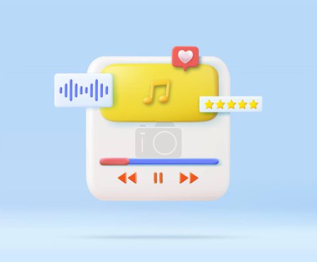 Illustration for 3d audio music player concept. audio media playback controls. 3d rendering. Vector illustration - Royalty Free Image