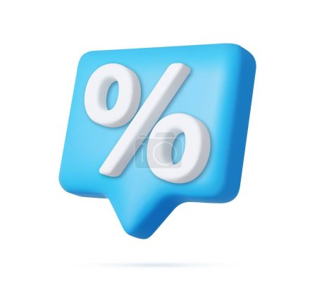3d símbolo porcentaje icono mensaje burbuja de voz. venta descuento precio marketing digital notificación en línea. renderizado 3d. Ilustración vectorial