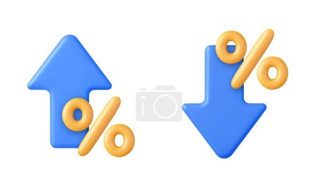 Illustration for 3d arrow up with percentage symbol income rising design. Income, inflation rate, benefit, investment, business success, interest rate up, Economy crisis concept. 3d rendering. Vector illustration - Royalty Free Image