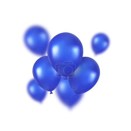 Ilustración de 3d realista azul feliz cumpleaños globos volando para fiesta y celebraciones. illust para la tarjeta, partido, volante, cartel, decoración, estandarte, tela, publicidad. renderizado 3d. Ilustración vectorial - Imagen libre de derechos