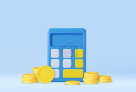 Photo for 3d calculator Financial icon. money management, financial planning, calculating financial risk, calculator with coins stack. 3d rendering. Vector illustration - Royalty Free Image