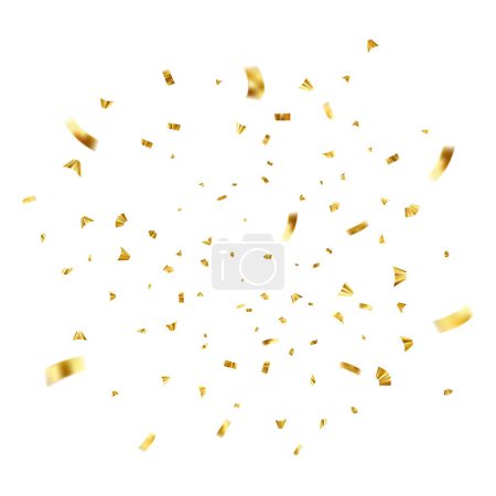 Téléchargez les illustrations : Confettis dorés brillants tombants isolés sur fond blanc. Clochette festive lumineuse de couleur or. Illustration vectorielle - en licence libre de droit
