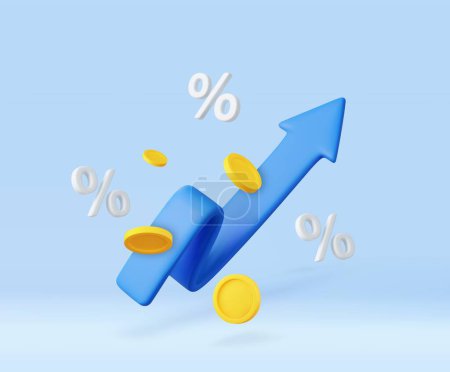 Illustration for 3d arrow of money rising trend Interest percentage increase, deposit. Excellent investing business graph on background. investment solution . 3d rendering. Vector illustration - Royalty Free Image