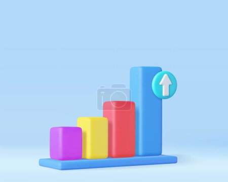 Illustration for 3d Business bar graph strategy concept. Business increase positive money financials, 3d rendering. Vector illustration - Royalty Free Image