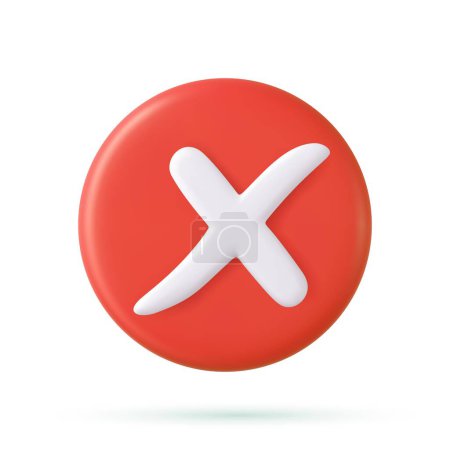 Ilustración de 3d Cancelar cruz icono aislado sobre fondo blanco. Representación 3D. Cruz roja marca de verificación botón icono y ningún símbolo o incorrecto en rechazar cancelar botón de signo. Ilustración vectorial - Imagen libre de derechos