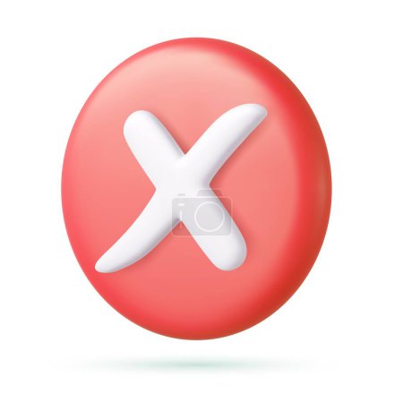 Illustration for 3d Cancel cross icon isolated over white background. 3D rendering. Red cross check mark icon button and no or wrong symbol on reject cancel sign button. Vector illustration - Royalty Free Image