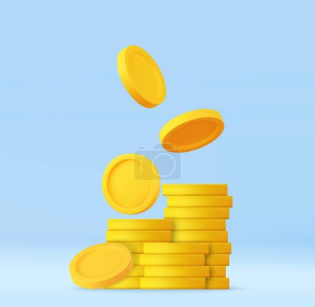 Illustration for 3D Stack of Gold Coins Icon. Empty Golden Money Sign. Growth, Income, Savings, Investment. Symbol of Wealth. Business Success. 3d rendering. Vector illustration - Royalty Free Image
