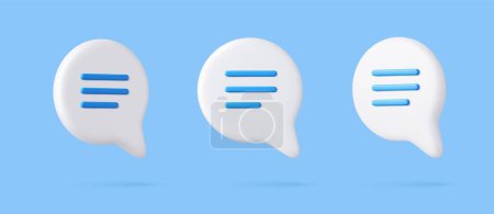 Illustration for 3D speech bubble icons, isolated on blue background. 3D Chat icon set. Chatting box, message box. 3d rendering. Vector illustration - Royalty Free Image