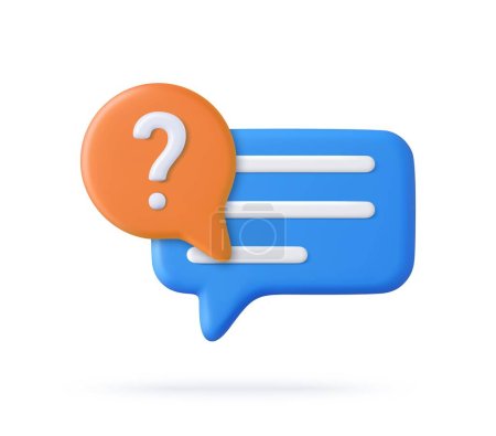 3d faq icon, question mark with bubble chat. 3d rendering. Vector illustration