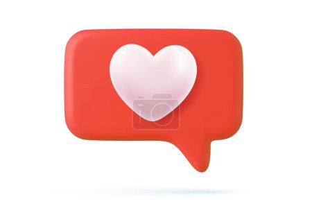 Illustration for 3d social media notification love like heart icon in red pin isolated on white background with shadow 3D rendering. Vector illustration - Royalty Free Image
