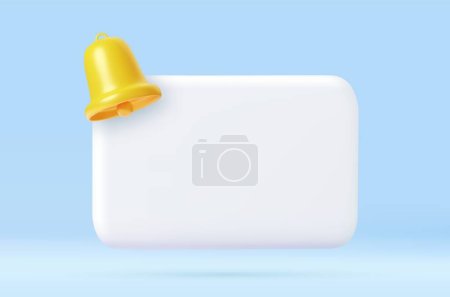 Illustration for 3d render Empty reminder popup, push notification icon with Cute yellow bell. Email web symbol, mobile phone app, template, copy space. 3D rendering. Vector illustration - Royalty Free Image