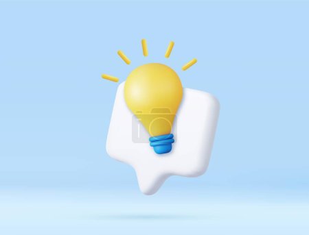 3d light bulb and speech bubble icons. idea, make money coin, finance, investment concept. 3d rendering. Vector illustration