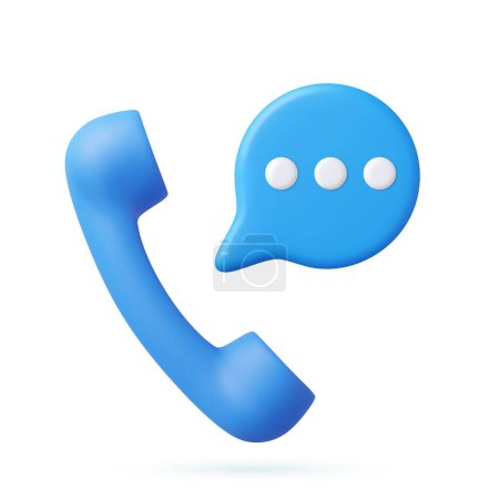 Illustration for 3d retro telephone receiver and speech bubble. Support, customer service, help, communication concept. 3d rendering. Vector illustration - Royalty Free Image