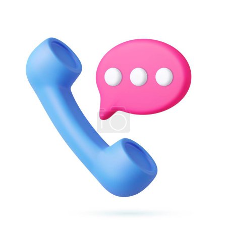 Illustration for 3d retro telephone receiver and speech bubble. Support, customer service, help, communication concept. 3d rendering. Vector illustration - Royalty Free Image