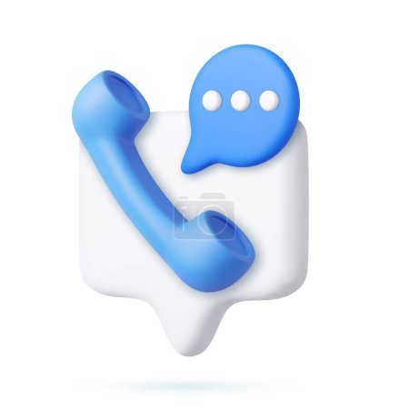 Illustration for 3d Phone handset with speech bubble.. Support, customer service, help, communication concept. Talking with service call support hotline and call center. 3d rendering. Vector illustration - Royalty Free Image