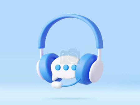 Ilustración de Auriculares 3D con micrófono y burbuja de voz. Servicio de soporte de línea directa con auriculares. Concepto de centro de llamadas. Consulta de usuario en línea. renderizado 3d. Ilustración vectorial - Imagen libre de derechos