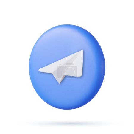 Téléchargez les illustrations : Symboles d'icône de l'application 3d Telegram. Télégrammes messageries instantanées populaires, Nouveau concept de message. Concept d'avion en papier. Rendement 3D. Illustration vectorielle - en licence libre de droit