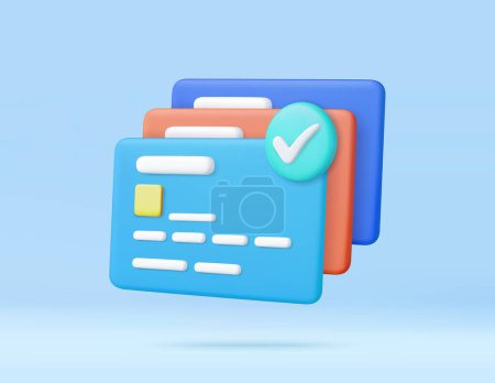 Illustration for 3D credit card icon for contactless payments, online payment concept. money financial security for online shopping. 3d rendering. Vector illustration - Royalty Free Image