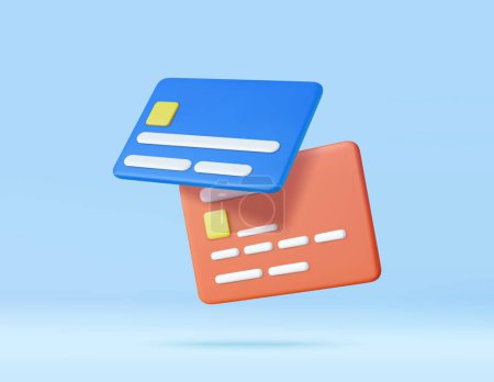 Ilustración de Icono de tarjeta de crédito 3D para pagos sin contacto, concepto de pago en línea. dinero seguridad financiera para las compras en línea. renderizado 3d. Ilustración vectorial - Imagen libre de derechos
