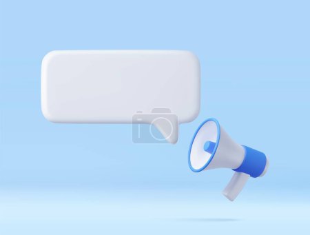 Illustration for 3d megaphone, loudspeaker with speech bubble. News concept. Marketing time concept. 3d rendering. Vector illustration - Royalty Free Image