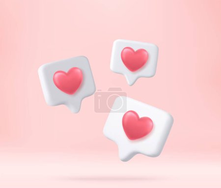 Téléchargez les illustrations : 3D Concept de plateforme en ligne de médias sociaux, communication sociale en ligne sur les applications, Cadre photo avec icône emoji coeur et amour, rendu 3D. Illustration vectorielle - en licence libre de droit