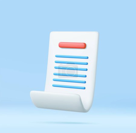 Ilustración de 3D render Icono de pago de recibo de factura de transacción de papel. Bill o cheque, papel largo con lista que hacer. Representación 3D. Ilustración vectorial - Imagen libre de derechos