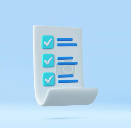 Ilustración de 3d Gestión de tareas del Libro Blanco a lista de verificación, trabajo eficiente en el plan de proyecto, resumen rápido, asignación y examen. Representación 3D. Ilustración vectorial - Imagen libre de derechos