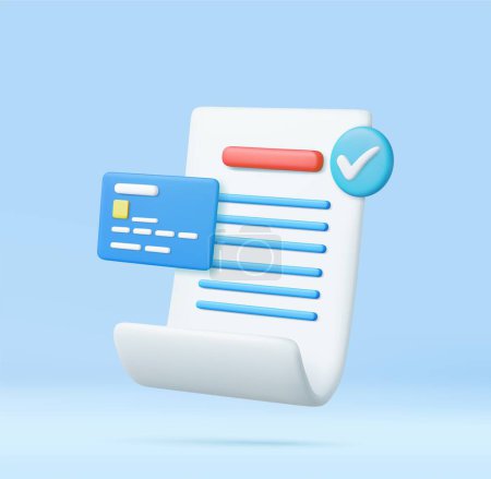 Ilustración de Pago de factura 3D con tarjeta de crédito y financiera para compras en línea, factura de tarjeta de crédito de pago en línea con concepto de protección de pagos. Representación 3D. Ilustración vectorial - Imagen libre de derechos