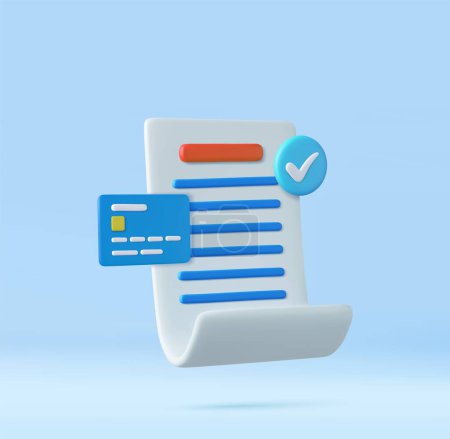 Ilustración de Pago de factura 3D con tarjeta de crédito y financiera para compras en línea, factura de tarjeta de crédito de pago en línea con concepto de protección de pagos. Representación 3D. Ilustración vectorial - Imagen libre de derechos