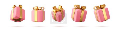 Illustration for Set of 3d render gifts box isolated on white background. Holiday decoration presents. Festive gift surprise. Realistic icon for birthday or wedding banners. Vector illustration. - Royalty Free Image